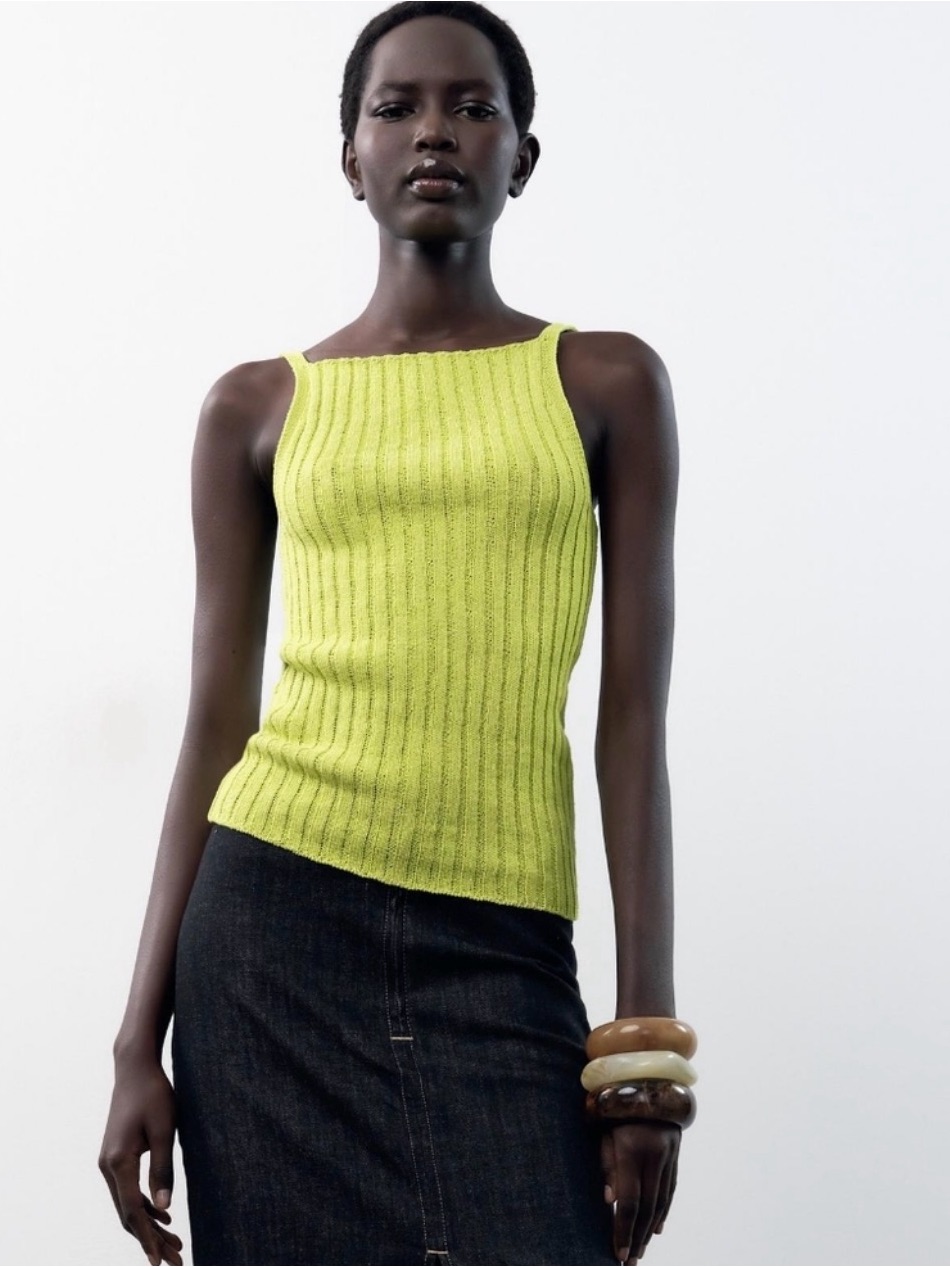 Zara Ribbed Tank Top In Lime